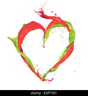 Red heart made of paint splash isolated on white Stock Photo - Alamy