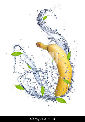Banana in water splash, isolated on white background Stock Photo