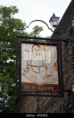 The New Globe public house sign on Regents Canal at Mile End, East London Stock Photo