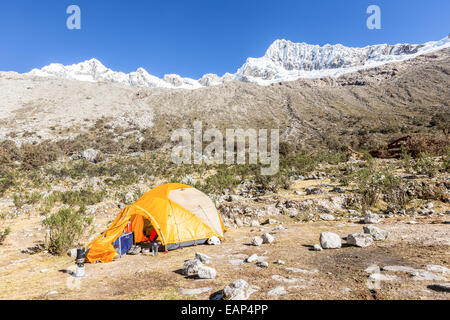 At Alpamayo base camp, Santa Cruz valley, Cordillera Blanca, Andes, Peru, South America Stock Photo