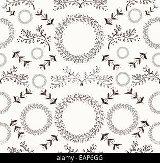 Abstract black and white doodle floral seamless pattern hand drawn texture background. EPS10 vector file organized in layers for Stock Photo