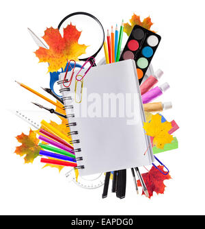 school tools on a white background, back to school Stock Photo - Alamy