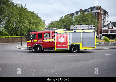 London Fire Brigade (LFB), UK fire truck with ladders, London, England, UK. Stock Photo