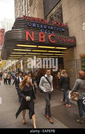 NBC Studios & Top Of The Rock Observation Deck entrance on West 49th St. at Rockefeller Center, NYC. Stock Photo