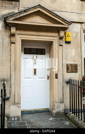 Exterior / front door / outside of 25 Gay Street, Bath; the house where Jane Austen once lived. City of Bath, Somerset, UK. Stock Photo