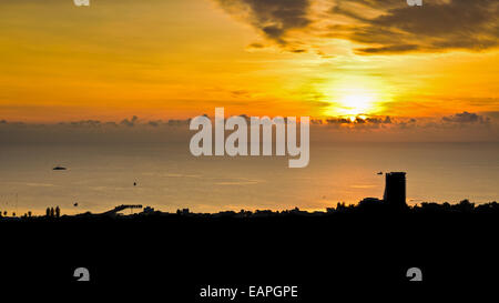 Silhouette view Hua Hin city at sunrise beautiful scenery town seaside in Prachuap Khiri Khan Province of Thailand Stock Photo