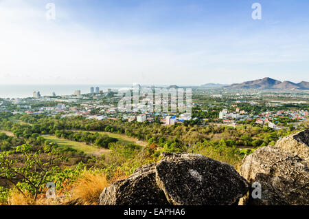 High angle view Hua Hin city at morning beautiful scenery town seaside in Prachuap Khiri Khan Province of Thailand. Stock Photo