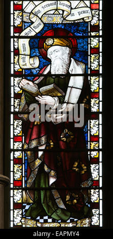 Nunc dimittis stained glass by Burlison and Grylls, Worcester Cathedral, UK Stock Photo