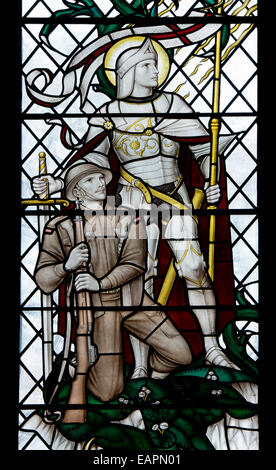 Second World War memorial window detail, Worcester Cathedral, UK Stock Photo