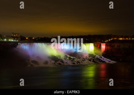 Closeup to the American Falls at night Stock Photo