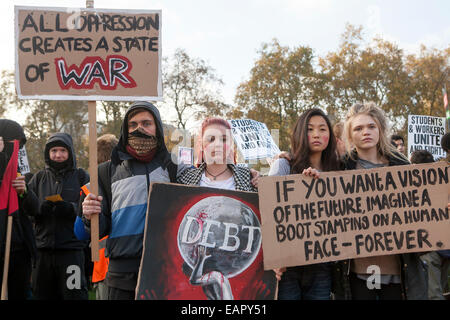 LONDON, ENGLAND - NOVEMBER 19: Students take part in a protest march against fees and cuts in the education system on November 1 Stock Photo