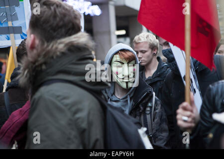 LONDON, ENGLAND - NOVEMBER 19: Students take part in a protest march against fees and cuts in the education system on November Stock Photo