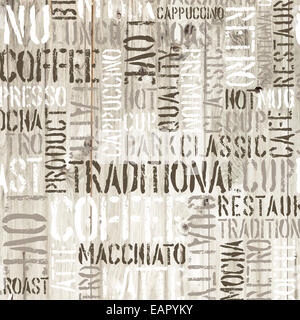 Coffee words on the wooden background. Vector Stock Photo