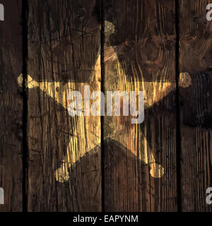 Grunge sheriff star on wooden texture. Stock Photo