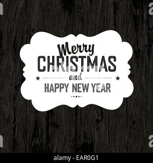 Merry Christmas Card With Dark Wooden Background, vector. Stock Photo