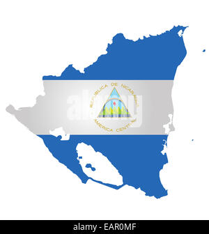 Flag of the Republic of Nicaragua overlaid on outline map Stock Photo