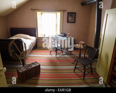 Bedroom in Upper Canada Village house. Old upstairs bedrooms in a well-to-do house in the Village. Stock Photo