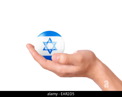 image of hand Holding israel 3d flag icon. isolated on white bakground Stock Photo