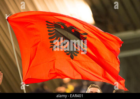 Albania fans (ALB), NOVEMBER 18, 2014 - Football / Soccer : An Albania fan with Greater Albania's flag during the International Friendly match between Italy 1-0 Albania at Stadio Luigi Ferraris in Genova, Italy. (Photo by Maurizio Borsari/AFLO) [0855] Stock Photo