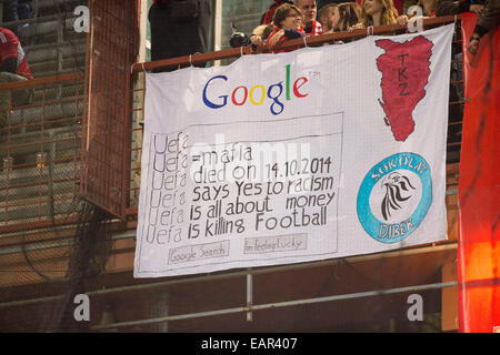 Albania fans (ALB), NOVEMBER 18, 2014 - Football / Soccer : Albania fans with a banner against UEFA during the International Friendly match between Italy 1-0 Albania at Stadio Luigi Ferraris in Genova, Italy. (Photo by Maurizio Borsari/AFLO) [0855] Stock Photo