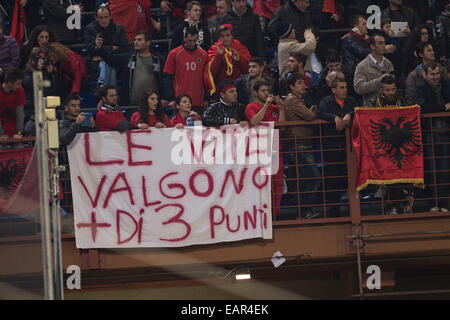 Albania fans (ALB), NOVEMBER 18, 2014 - Football / Soccer : Albania fans with a banner against UEFA during the International Friendly match between Italy 1-0 Albania at Stadio Luigi Ferraris in Genova, Italy. (Photo by Maurizio Borsari/AFLO) [0855] Stock Photo