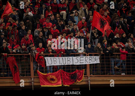 Albania fans (ALB), NOVEMBER 18, 2014 - Football / Soccer : Albania fans with Greater Albania's flag during the International Friendly match between Italy 1-0 Albania at Stadio Luigi Ferraris in Genova, Italy. (Photo by Maurizio Borsari/AFLO) [0855] Stock Photo