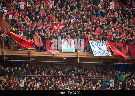 Albania fans (ALB), NOVEMBER 18, 2014 - Football / Soccer : Albania fans with Greater Albania's flag during the International Friendly match between Italy 1-0 Albania at Stadio Luigi Ferraris in Genova, Italy. (Photo by Maurizio Borsari/AFLO) [0855] Stock Photo