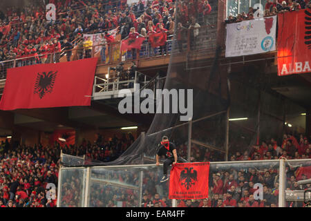 Albania fans (ALB), NOVEMBER 18, 2014 - Football / Soccer : An Albania fan with Greater Albania's flag during the International Friendly match between Italy 1-0 Albania at Stadio Luigi Ferraris in Genova, Italy. (Photo by Maurizio Borsari/AFLO) [0855] Stock Photo