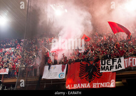 Albania fans (ALB), NOVEMBER 18, 2014 - Football / Soccer : Albania fans with Greater Albania's flag during the International Friendly match between Italy 1-0 Albania at Stadio Luigi Ferraris in Genova, Italy. (Photo by Maurizio Borsari/AFLO) [0855] Stock Photo