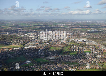 A wide aerial view looking towards the centre of the West Yorkshire town of Wakefield Stock Photo