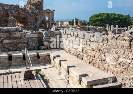 Public toilets, latrines, ancient city of Ephesus, UNESCO World Heritage Site, Selçuk, Izmir Province, Turkey Stock Photo