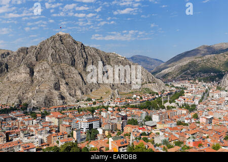 Townscape with castle, Amasya, Black Sea Region, Turkey Stock Photo