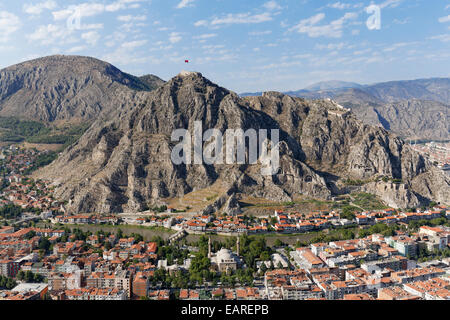 Townscape with castle, Amasya, river Yeşilırmak, Black Sea Region, Turkey Stock Photo