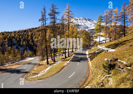 Albula pass road, autumn, Engadin, Canton of Graubünden, Switzerland Stock Photo