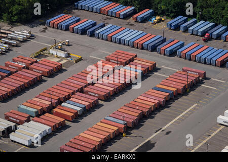 Aerial View Of Shipping Containers In Shipyard, New Jersey USA Stock Photo