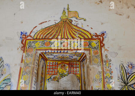 India, Rajasthan, Mewar Region, town of Bundi, painting wall of the private audiance room of the Garh Palace Stock Photo