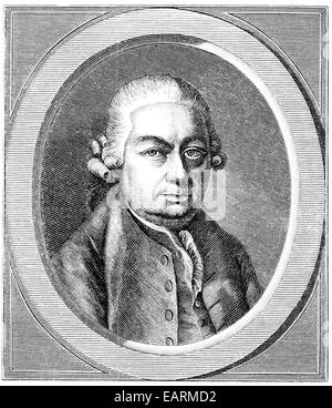 Carl Philipp Emanuel Bach, 1714 - 1788, a German composer of the Baroque, Portrait von Carl Philipp Emanuel Bach, 1714 - 1788, e Stock Photo