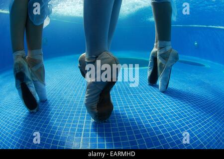 Underwater photo of a National Ballet of Panama dancers. Stock Photo