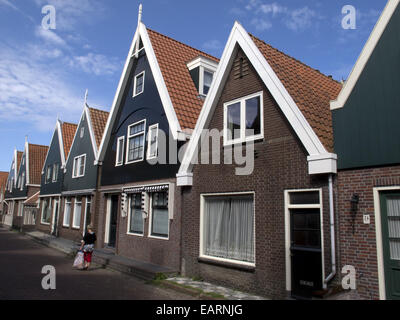 Typical street in Volendam, a tourist town. Stock Photo