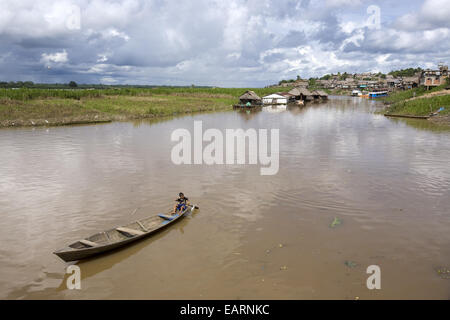 Boat on Uyacali River, Requena, Peru Stock Photo