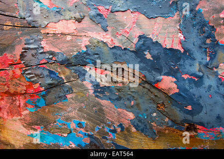 Peeling paint on an old boat run aground at Salen on the Isle of Mull, Scotland, UK. Stock Photo