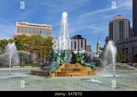 The Swann Memorial Fountain is located in Logan Circle, Philadelphia, Pennsylvania. Also called the Fountain of Three Rivers... Stock Photo