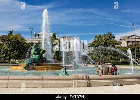 The Swann Memorial Fountain is located in Logan Circle, Philadelphia, Pennsylvania. Also called the Fountain of Three Rivers... Stock Photo