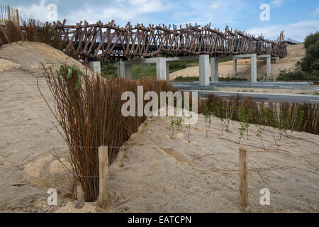 The wooden footbridge Het Wrakhout at Westende, West Flanders, Belgium Stock Photo