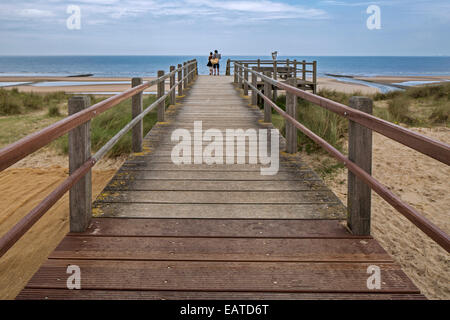 The wooden footbridge Het Wrakhout at Westende, West Flanders, Belgium Stock Photo