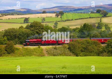 LMS Jubilee Class 45699 Galatea. Steam train near, Duncowfold, Cumwhinton, Settle to Carlisle Railway Line, Cumbria, UK. Stock Photo