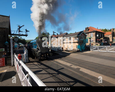 The vintage A4 Class steam locomotive Sir Nigel Gresley at Grosmont station on the North Yorkshire Moors Railway,near Whitby, No Stock Photo