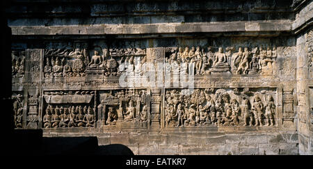 World Travel. Carvings and reliefs at Buddhist monument Borobudur in Yogyakarta in Indonesia in Southeast Asia. Wanderlust Escapism History Culture Stock Photo