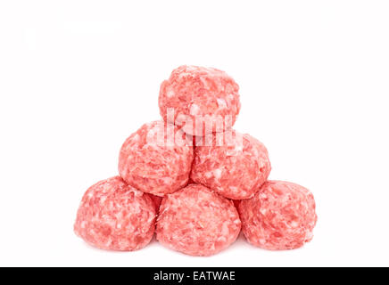Raw uncooked Meatballs on a white isolated background. Stock Photo