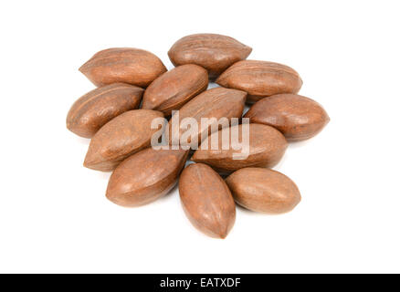 Pecan nuts in shells, isolated on a white background Stock Photo